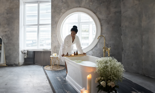 Woman setting up spa at home