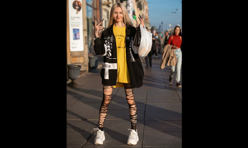 Women posing with long nails