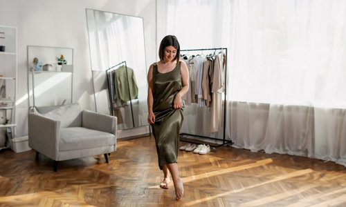 Women wearing green metallic dress