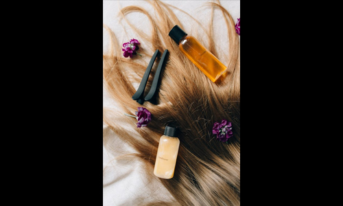 Product bottles on hair
