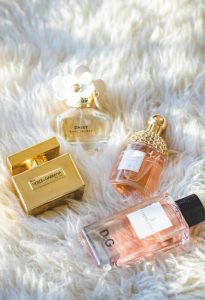 Perfumes on a faux background