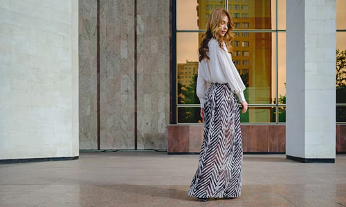 Woman wearing flowy pants