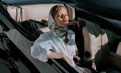 Woman wearing scarf around head