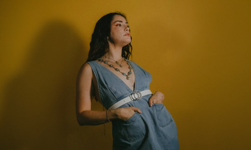 Woman-wearing-denim-dress