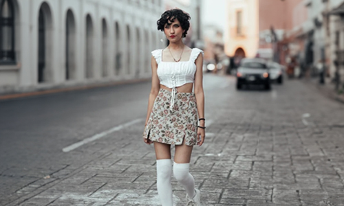 Women wearing floral skirt