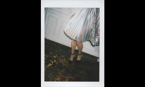 Silver skirt and black heels