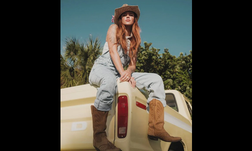 Woman sitting in a van