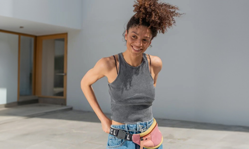 Woman-wearing-hip-bag