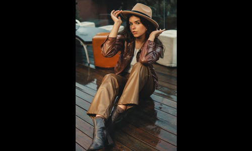 Woman in leather outfit