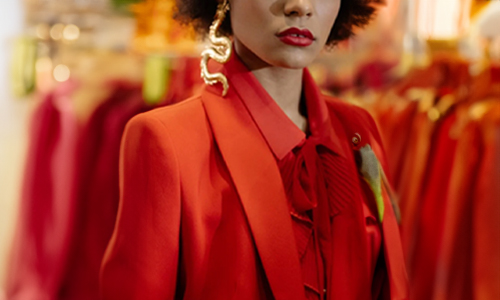 Woman wearing snake earrings