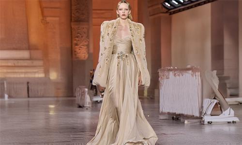 Draped georgette ball gowns