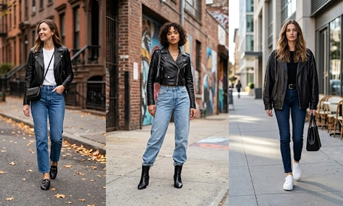 paring leather jacket with denim