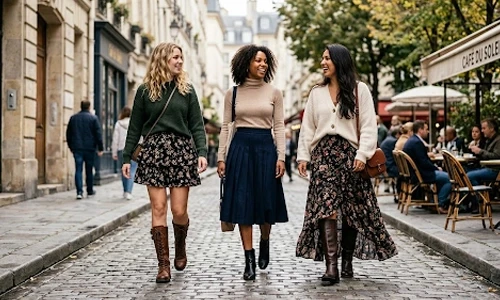 wearing appropriate boots for skirts