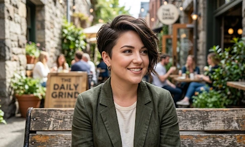 asymmetrical pixie cut with longer hair for round face