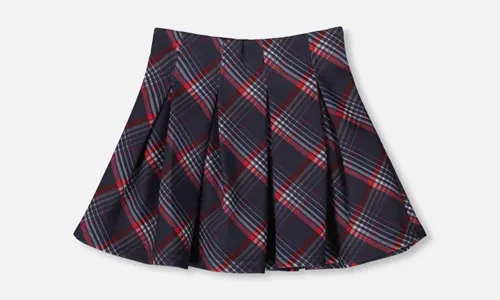 Girls' Deux par Deux pleated Milano skirt in a classic red and navy plaid pattern
