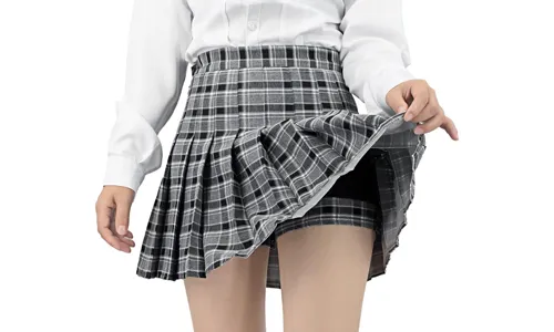 A classic pleated plaid skort layout highlighting a timeless checks pattern.