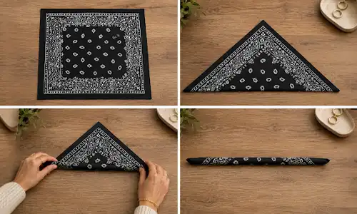 Bandana styled as a head wrap with casual streetwear outfit