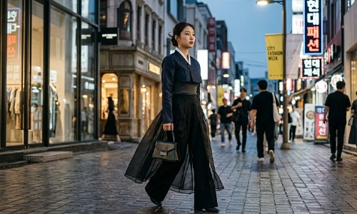 Elegant Hanbok Chima skirt in traditional Korean attire