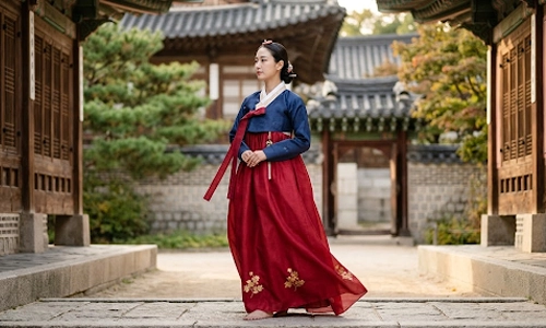 Traditional Korean Jeogori jacket worn as part of Hanbok