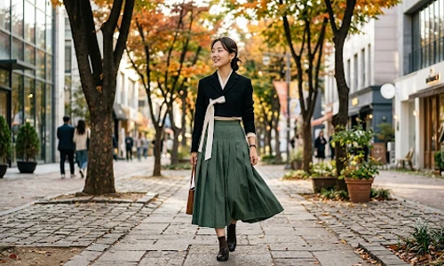 Visitors wearing colorful Hanbok at Gyeongbokgung Palace in Seoul