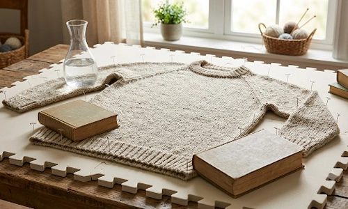 Lay the cloth flat and pin the edges to hold the stretch
