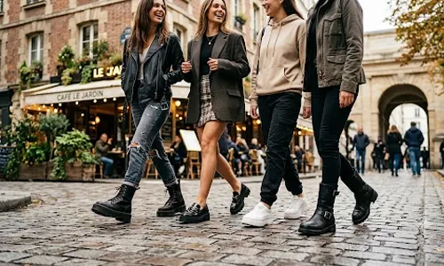 Chunky boots and footwear styled with a grunge outfit for an edgy finish 