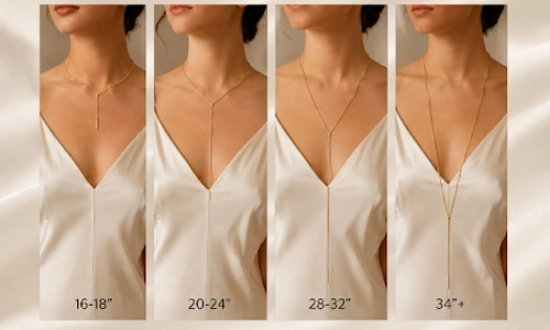 Images showing different lengths of a lariat necklace