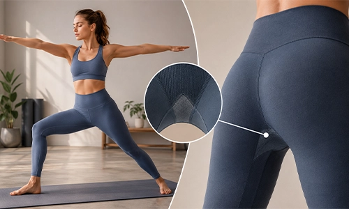 Seamless gusseted leggings showing a smooth front silhouette 