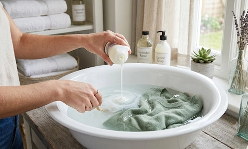 soak garment in baby shampoo to relax the fibers