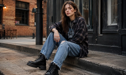 Modern grunge style outfit with layered basics, muted tones, and an effortlessly undone look 