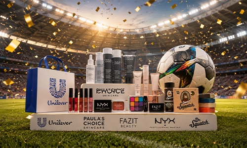 Beauty products and campaign visuals inspired by the World Cup.