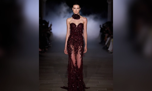 Velvet and botanical embroidery evoking dark romance in Zuhair Murad 2026
