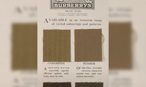 Thomas Burberry developed modern gabardine in 1879 while searching for a lighter and more breathable alternative to the heavy waterproof materials