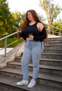 young girl wearing a pant with big belly