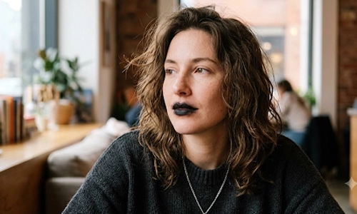 Blurred black lips with casual hair style