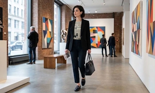 cropped jacket with newspaper print dress